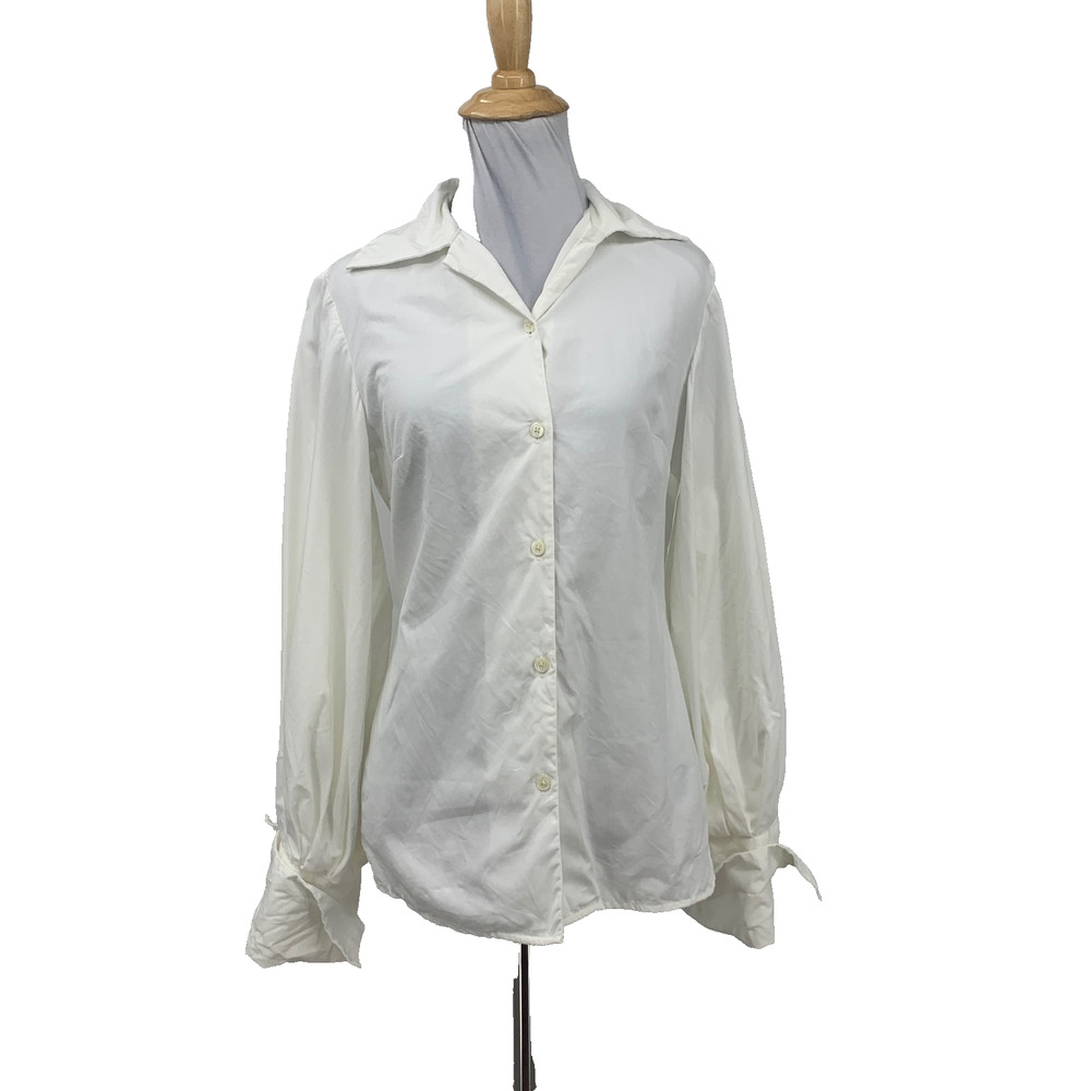 The J Peterman Company Shirt Womens 2 Ivory Cotton Button Up French Cuff Classic